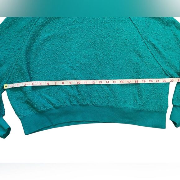 Free People Teal Boucle Cotton Blend Found My Friend Pullover Sweatshirt - Picture 8 of 12